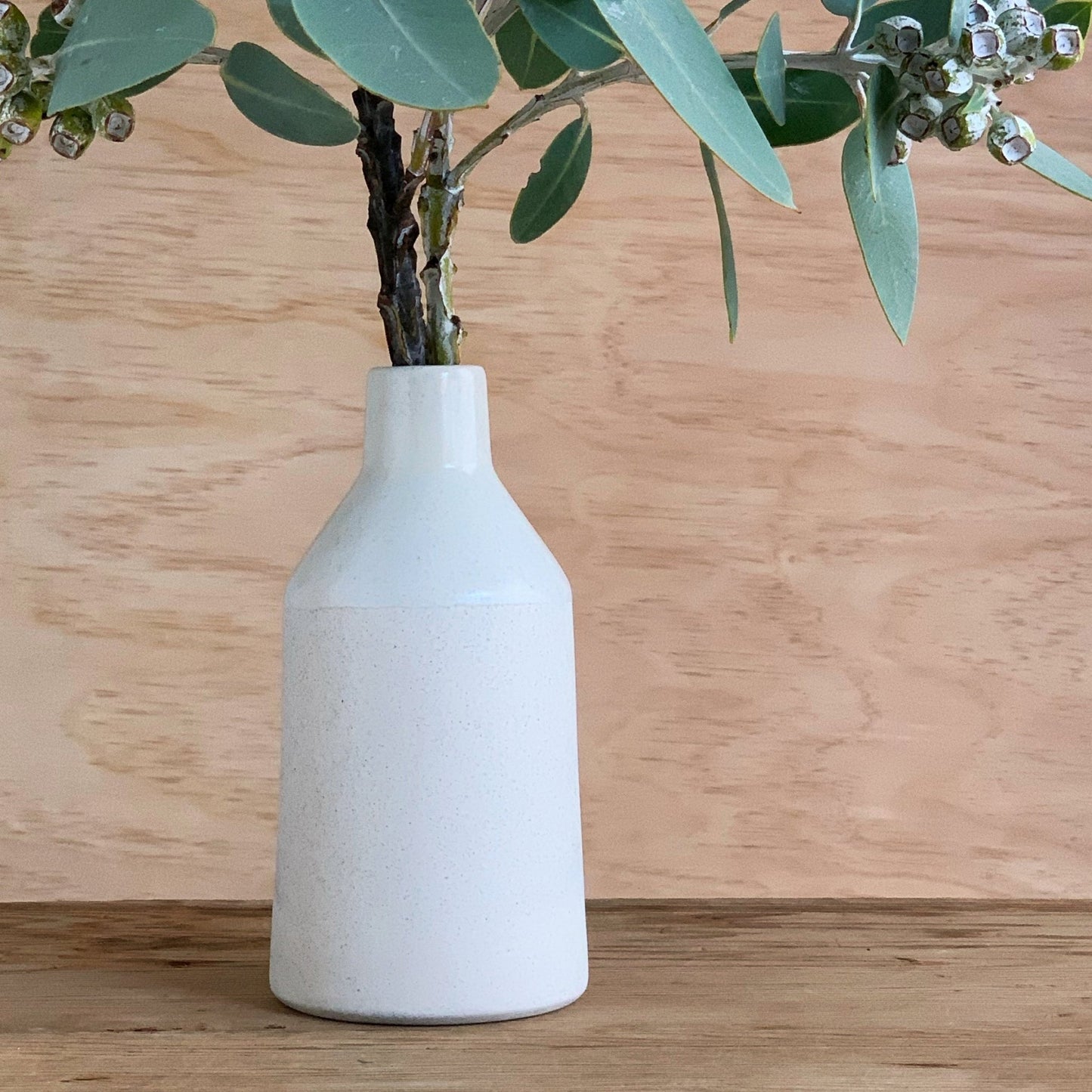 Bottle Vase White Speckle - handmade ceramics Henry & Tunks , made in Maitland NSW