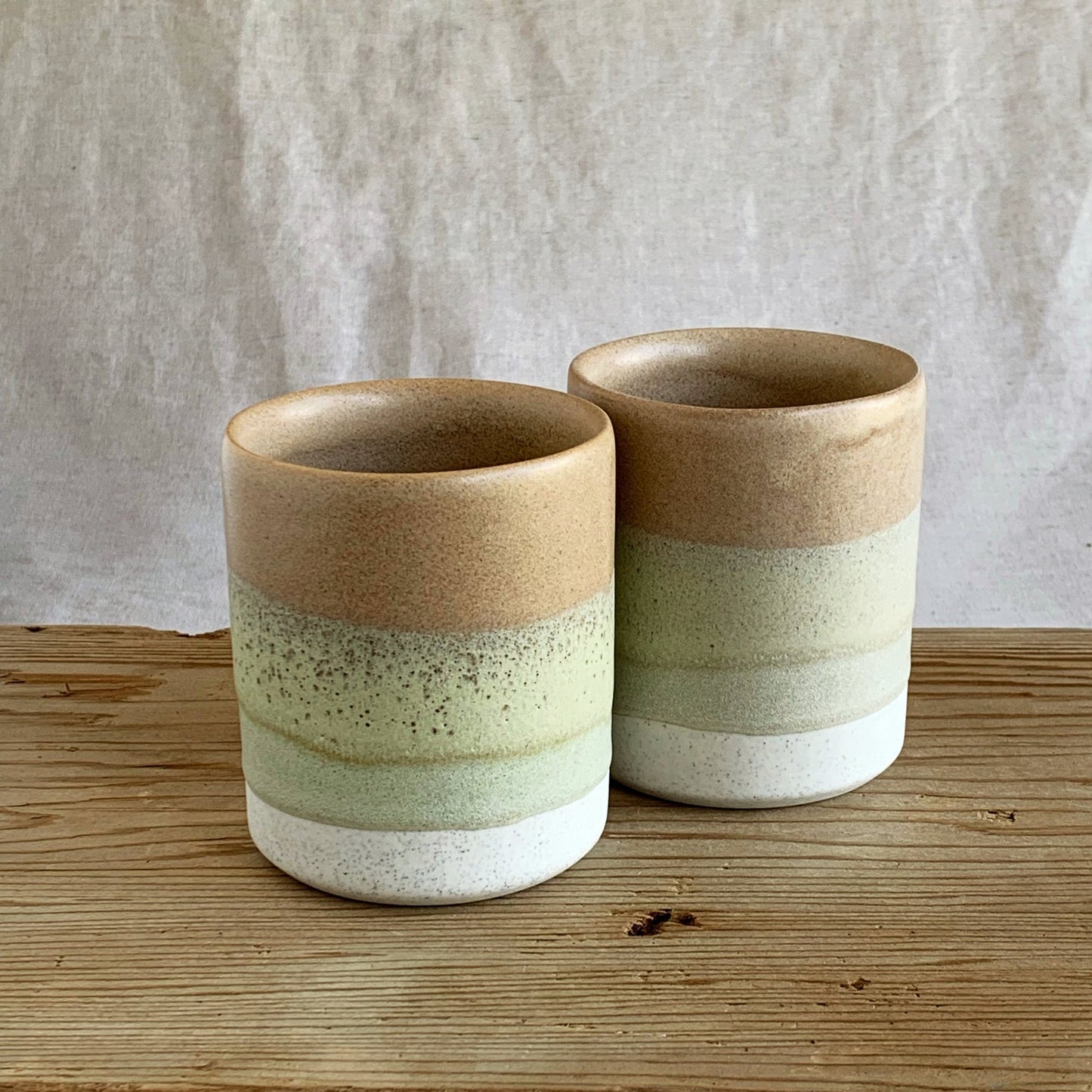 Beaker Toffee & Earthy Green - handmade ceramics Henry & Tunks , made in Maitland NSW
