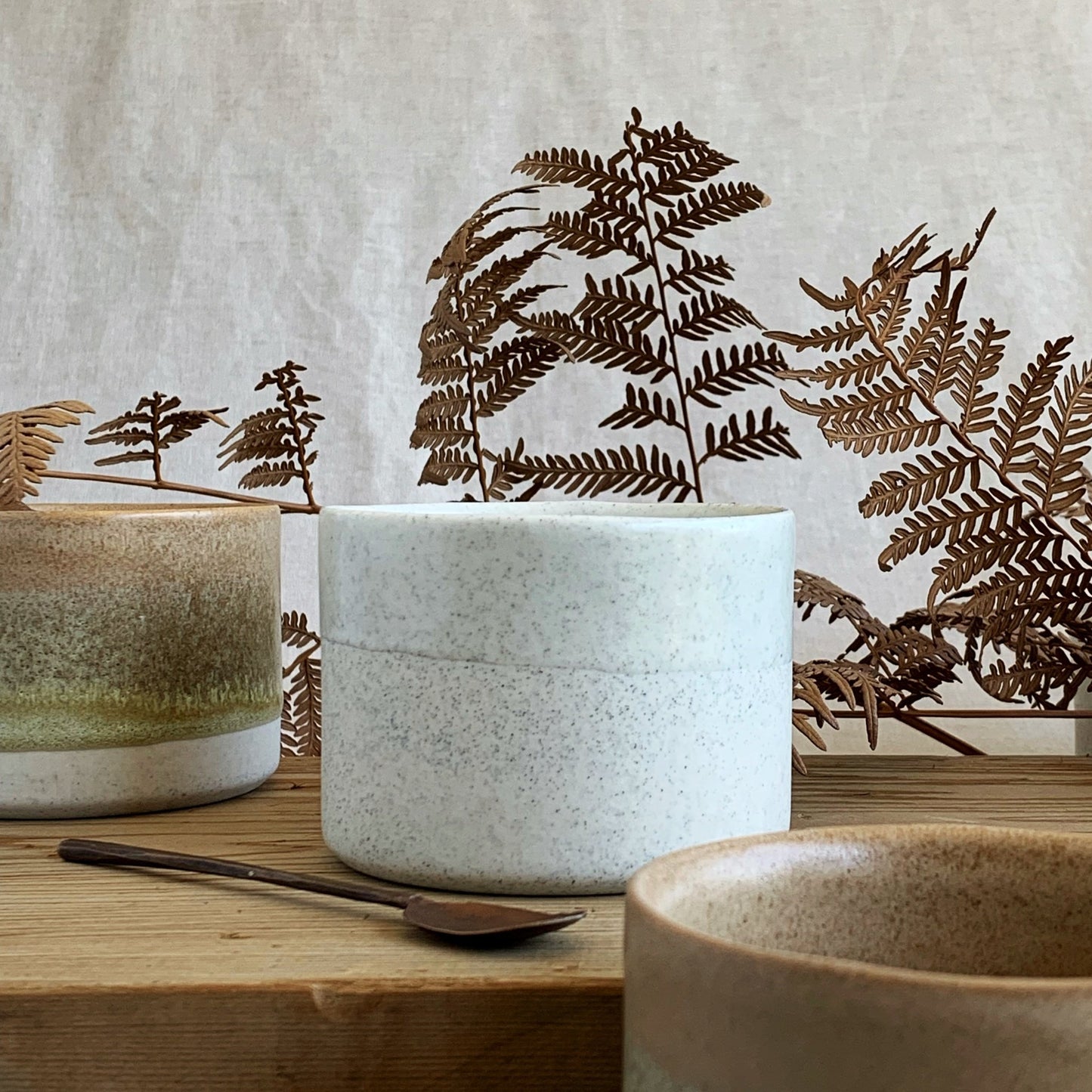 Medium Cylinder Bowl White Speckle - handmade ceramics Henry & Tunks , made in Maitland NSW