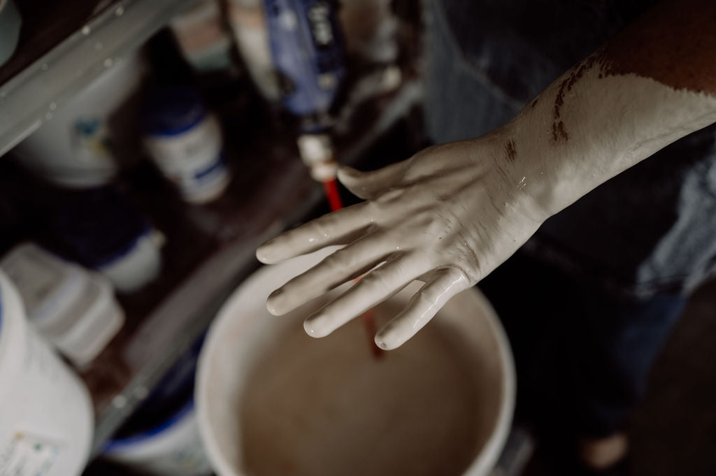 hand dipped in clay slip in the Henry & Tunks ceramic studio