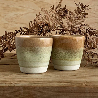 Latte Cup Toffee & Earthy Green - handmade in the Henry & Tunks ceramic studio, Maitland NSW