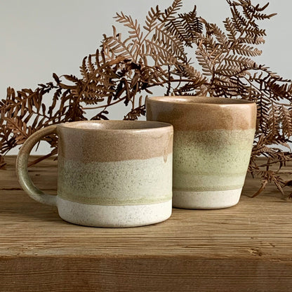 Latte Cup Toffee & Earthy Green - handmade in the Henry & Tunks ceramic studio, Maitland NSW