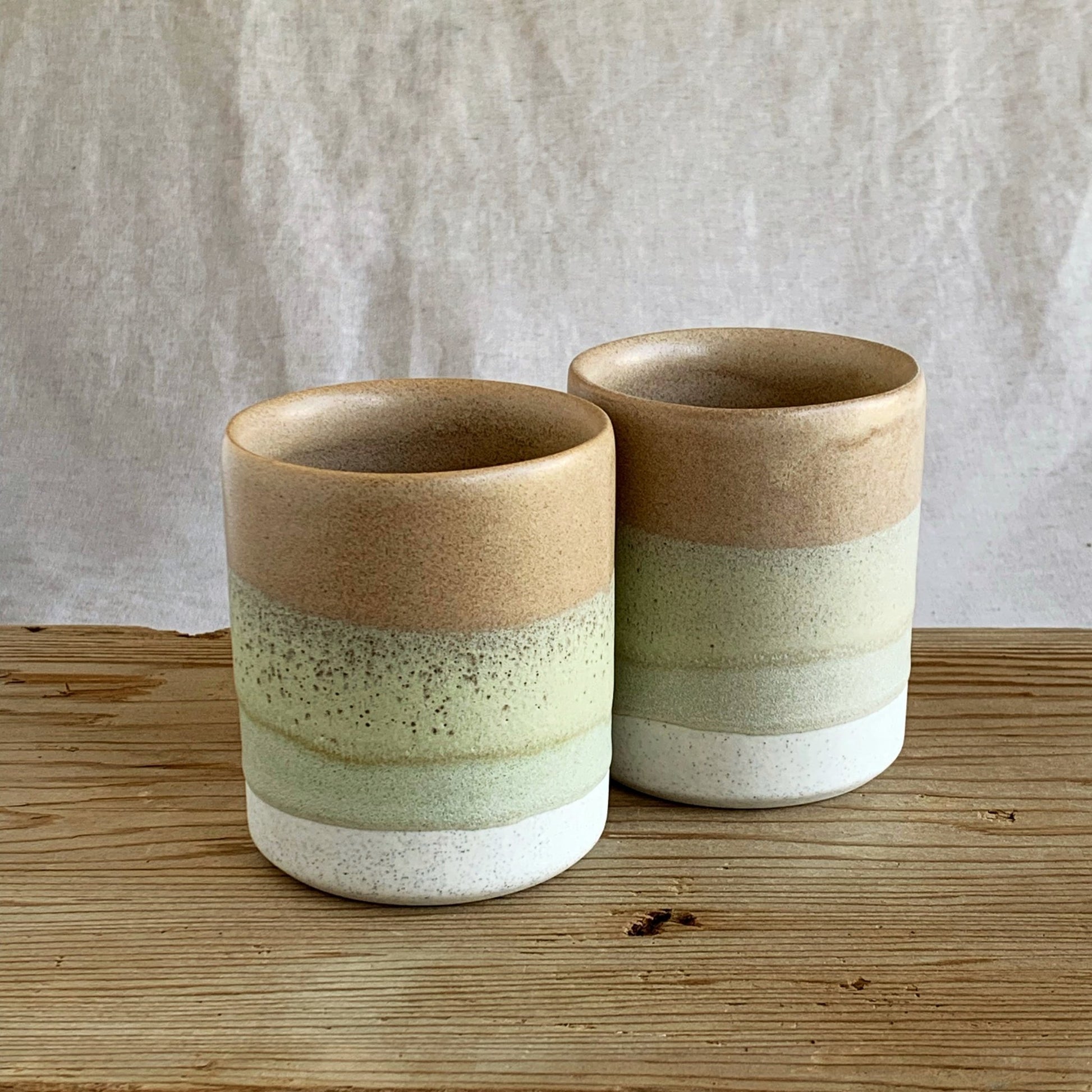 Beaker Ocean Toffee & Earthy Green - handmade in the Henry & Tunks ceramic studio, Maitland NSW