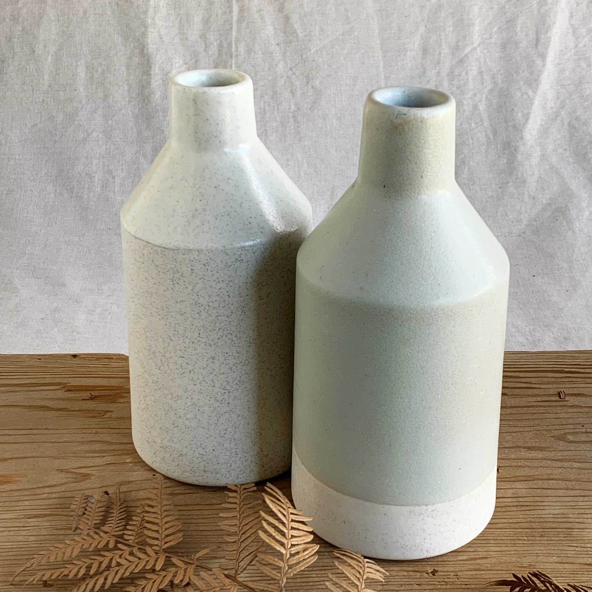 Bottle Vase White Speckle - handmade in the Henry & Tunks ceramic studio, Maitland NSW