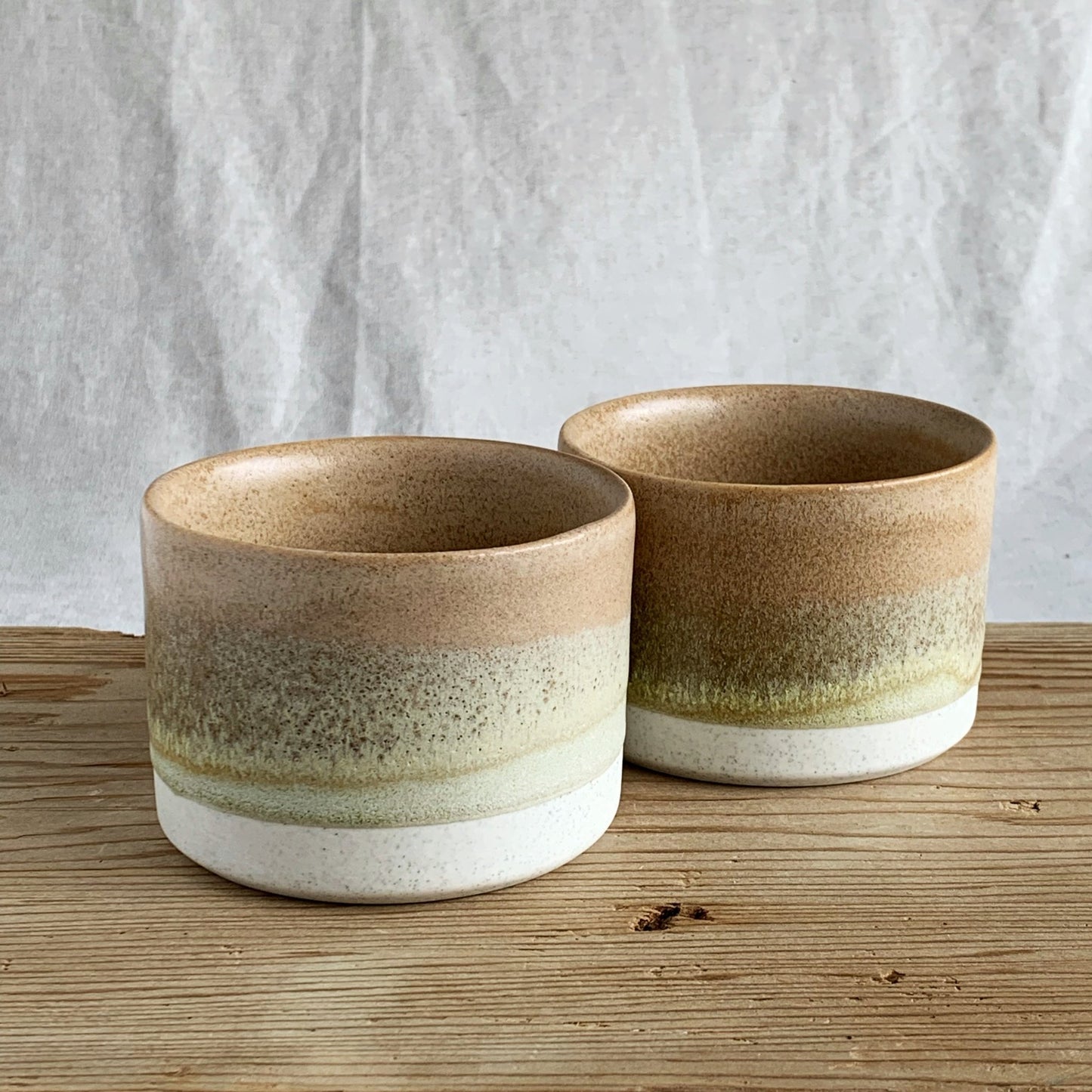 Medium Cylinder Bowl Toffee & Earthy Green - handmade in the Henry & Tunks ceramic studio, Maitland NSW