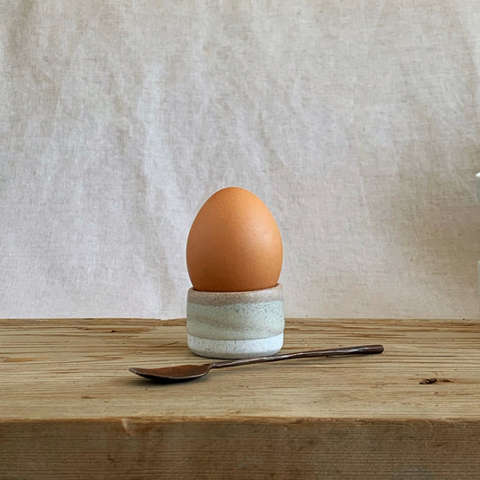 'Small One' Egg Cup Toffee & Earthy Green - handmade in the Henry & Tunks ceramic studio, Maitland NSW